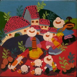 Hoyos G., Peru - Indiobauern, Öl auf Holz 10 * 10 cm